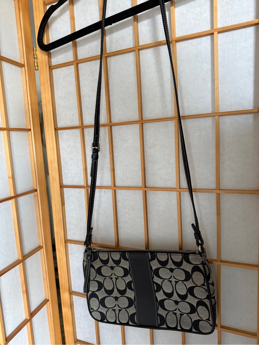 Vintage Coach Signature Canvas Black Crossbody Bag